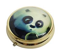 XingBoo Custom New Hot Round Medicine Tablet Pocket Travel Gold Pill Case Vitamin Glass Decorative Box (Cute Panda Bubble)