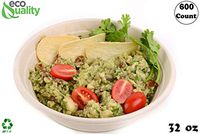 600 Count - EcoQuality 32oz Round Disposable Bowls Natural Sugarcane Bagasse Bamboo Fibers Sturdy Compostable Eco Friendly Environmental Paper Plastic Bowl Alternative Tree Free