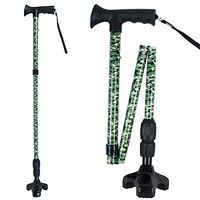 D.S.CARE Folding Walking Cane with 360 Degrees Pivoting Base, Shockproof, Adjustable and Portable Walking Stick, Aluminium, 8 Level from 32.5 to 39.5 inches, Green Camo Printing, Made in Taiwan.