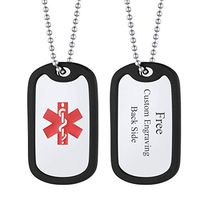 U7 Customized Medical Alert Jewelry Men Women Stainless Steel Black Enamel Personalized Message Engraved Medic Condition Tags Pendant (09.Stainless Tag with Black Silencer)