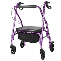 Jonigo Elderly Walker with Seat Wheeled Old Man Four-Legged Cane Stool Auxiliary Walker Hand Push Foldable (Color : Purple)