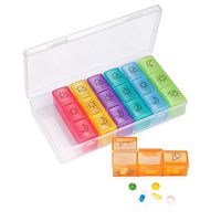 Pill Organizer Weekly 3-Times-A-Day Mookee Pill Box 7 Day Portable Travel Prescription & Medication Pill Case Daily Pill Container for Vitamin Fish Oil Compartments Container Supplements - Rainbow