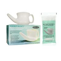 Ancient Secrets Nasal Cleansing Ceramic Neti Pot with Nasal Cleansing Non-Iodized Pure Real Salt Packet 8oz (226g) — for Traditional Sinus Rinse and Nasal Irrigation