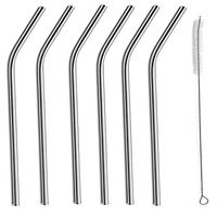 AUSAYE 6 Pack Stainless Steel Drinking Straws W/Cleaning Brushes 6 Bent Metal Straws + 2 Cleaning Brushes