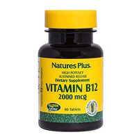 NaturesPlus Vitamin B12 (Methylcobalamin), Sustained Release - 2000 mcg, 60 Vegetarian Tablets - High Potency Red Blood Cell Support - Natural Energy Booster - Gluten-Free - 60 Servings