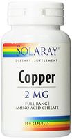Solaray Copper 2 mg | Healthy Red Blood Cell Formation, Immune and Nerve Function Support | Non-GMO | 100ct, 100 Serv.