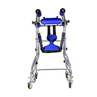 Walker Aid for Elderly， Standing Walker Frame, Rehabilitation Training Adult Walking Bracket Stainless Steel Six Wheel Height Width Adjustable (Color : Blue)