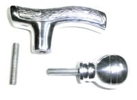 JWL (1) Fritz Style Cast Aluminum Cane Handle & (1) Ball Cast Aluminum Handle Both with Threaded Rod Connectors