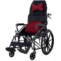 Folding Wheelchair Disabled Transport Medical Ergonomic Portable Lower Body Paralysis Elderly Disabled Scooter Travel Chair Carrying Headrest Pillow (Color: Red) Can Bear 200kg