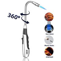 IEIK Torch Lighter Refillable 360 ° Swivel Jet Flame Lighter, Butane Lighter Windproof Candle Lighter Fireworks Outdoor Lighter for Kitchen BBQ Stove Camping (Butane not Included)(Silver)