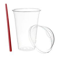 (100 Sets) 20 oz Clear Plastic Cups with Dome Lids and FREE Straws, Crystal Clear PET Cup and Dome Lid with Hole for Cold Drinks, To Go Iced Coffee, Juice, Soda, Bubble Boba Tea, Smoothie