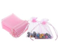 50 Pcs 5x7 inches Gift Wrap Bags Pink, Organza Sheer See Through Fabric, Drawstring Satin Ribbon Pouches for Baby Shower Favor, Party Wedding Favors Decoration, Card Deck, Jewelery, Boys Holiday Gift