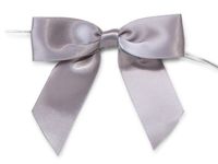 Pack of 12, Solid Silver 3" Pre-Tied Satin Bows w/5" Twist Ties 7/8" Ribbon Allow Easy Attachment to Gift or Cello Bag