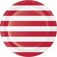 Club Pack of 96 Red and White Striped Round Dinner Plates 8.75"