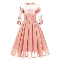 LISTHA Floral Lace Swing Dress Women Vintage Princess Cocktail O-Neck Party Orange