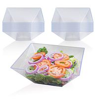 Elegant Disposable Plastic Serving Bowl 24 Pcs - 128 oz Heavyweight Fancy Large Square Clear Salad Bowls – Reusable Snack Bowls Party Set For Wedding, Christmas, Thanksgiving, Birthday & All Occasions