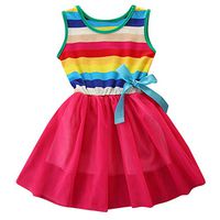 heavKin-Clothes Girls Fashion Sling Dress Striped Rainbow Cotton Blend Mid Skirts,for 1-7Years Kids Toddler (Hot Pink, 6-7 Years)