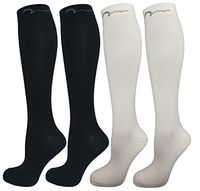 4 Pair Pack Knee-High Youth Graduated Compression Socks Long for Sports, Soccer, Football, Baseball, Basketball, Running, Youth Athletics. Boys & Girls Gift Set; 2 White & 2 Black, Small-Fits ages 4-7