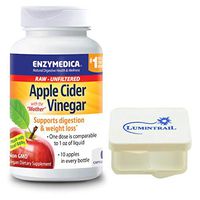 Enzymedica Apple Cider Vinegar Capsules, Natural Support for Digestion and Healthy Weight Balance with The Mother Preserved in Each Serving, 120 Capsules Bundle with Lumintrail Pill Case