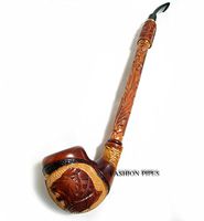 NEW Churchwarden Wooden Pipe "LION" Decorated with Leather. Tobacco Pipe, Handcrafted Smoking Pipe of Pear Wood 13'', Designed for pipe smokers