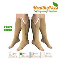 HealthyNees 2 Pairs Combo Zipper Compression Medical Grade Leg Calf Relief Swelling Circulation Support Socks (S/M - 2 Pairs Beige)