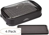 PowerXL Smokeless Grill with Tempered Glass Lid with Interchanable Griddle Plate and Turbo Speed Smoke Extractor Technology. Make Tender Char-grilled Meals Inside With Virtually No Smoke (Pack 4)