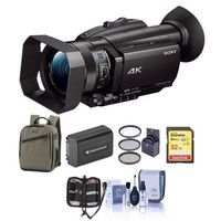 Sony FDR-AX700 4K Handycam Camcorder with 1" Sensor - Bundle with 32GB SDHC U3 Card, Back Pack, Spare Battery, 62mm Filter Kit, Cleaning Kit, Memory Wallet