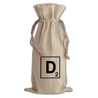 "D" Scrabble Monogram Letter D Cotton Canvas Wine Bag, Cotton Drawstring