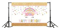 Baocicco Unicorn Backdrop Girls Princess Happy Birthday Backdrop Shining Rainbow Banner 5x4ft Vinyl Photography Background Unicorn Horn Flowers Colorful Dots Decor Cute Baby Portraits Photo Studio