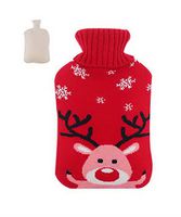 Large 2 Liter Classic Rubber Hot Water Bottle with Red Soft Knit Cover Pink Deer