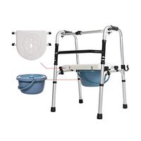 OMLTER Senior Walker Walker Aluminum Height Adjustable with Wheel Roller with Bath seat and Toilet Bowl, withoutwheels