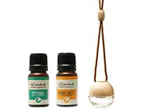 mEssentials Glass & Wood Hanging Aromatherapy Diffuser Starter Kit Gift Set Includes 2-100% Pure Essential Oils, Orange and Peppermint