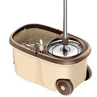 LQY Spin Mop Bucket,Mop and Mop Bucket Set,Portable Handle and Wheel,Stainless Steel Dehydration Basket,for Household Cleaning,Beige