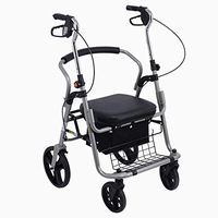 Folding Rolling Walker Rollator Heavy Duty with 19" Wide Faux Leather Seat, Two-Way Backrest Installation, Handle Brake, Drive Walker for Senior, 100kg/220lb Capacity, Black