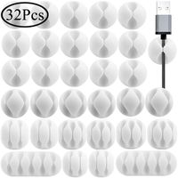 Outee 32 Pcs Cable Clips Wire Cable Holder 5 Sizes Cord Clips Wire Management System Self Adhesive for Cable Home Office Car Desk Accessories, White