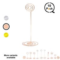 QLLY Wire Shape Place Card Holder Stands, Table Name Number Holders, Paper Menu Picture Memo Note Photo Clip Holder Food Signs for Weddings, Dinner, Parties(10 Pack) (Rose Gold Spiral Tall)