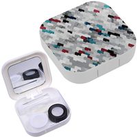 Portable Contact Lens Case Box Travel Kit Mirror + Bottle + Tweezers Container Holder [ Black Grunge ]