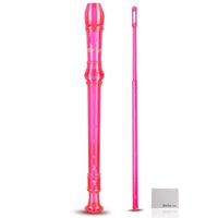 Soprano Descant Recorder 8 Hole-3 Piece Kids Crystal Music Flute w/Cleaning Rod Bag Instruction Pink