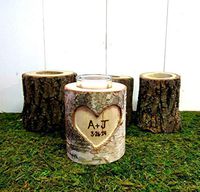 Romantic Couples Personalized 5 Year Anniversary Gift, Birch Branches Wood Log Rustic Wedding Candle Holder