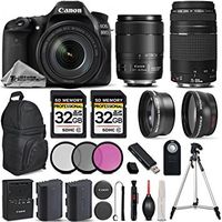 Canon EOS 80D Wi-Fi Full HD 1080P Digital SLR Camera + Canon 18-135mm IS USM + Canon 75-300mm III + 0.43Wide Angle Lens + 2.2x Telephoto Lens. All Original Accessories Included - International Version