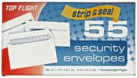 Top Flight Boxed Security Envelopes, Strip and Seal Closure, 3.75 x 6.75 Inches, White, 55 Envelopes per Box (6900117)