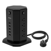 Power Strip Tower, NTONPOWER Flat Plug Surge Protector with 8 Outlets and 5 USB Desktop Charging Station, Individual Switches, 15A Circuit Breaker, 6ft Extension Cord for Home Office Dorm Room, Black