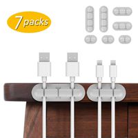 Cable Clips Cord Management Organizer, 7 Packs Adhesive Hooks, Wire Cord Holder for Power Cords and Charging Accessory Cables, Mouse Cable, PC, Office and Home (3x1Slot+2x2Slots+2x3Slots, Grey)