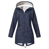 Ulanda Women's Winter Warm Coat Hoodie Plus Size Hooded Windproof Overcoat Fleece Outwear Jacket with Drawstring Navy