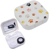 Portable Contact Lens Case Box Travel Kit Mirror + Bottle + Tweezers Container Holder [ Cat Footprints ]