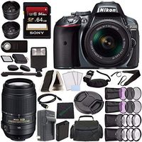 Nikon D5300 DSLR Camera with 18-55mm Lens (Grey) + Nikon AF-S DX NIKKOR 55-300mm f/4.5-5.6G ED VR Lens + Battery + Charger + Sony 64GB UHS-I SDXC Memory Card (Class 10) + Flash Bundle