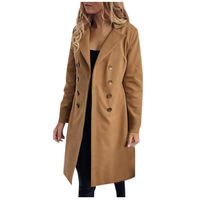 Emimarol Women's Double Breasted Pea Coat Winter Trench Jacket with Belt Khaki