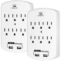Wall-Mount Power Outlet, Kasonic 6 AC Socket Surge Protector with 2.4 Amp Dual USB Charging Station; Grounding and Protection Indicator for Home, Office, UL Certified (2 Pack)