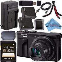 Panasonic Lumix DMC-ZS60 Digital Camera (Black) DMC-ZS60-K + DMW-BLG10 Lithium Ion Battery + External Rapid Charger + Sony 128GB SDXC Card + Small Case + Flexible Tripod Bundle