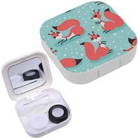 Portable Contact Lens Case Box Travel Kit Mirror + Bottle + Tweezers Container Holder [ Little Cute Squirrels Under Snowfall ]